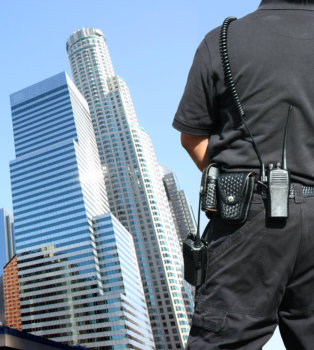 security guard standing outside the building